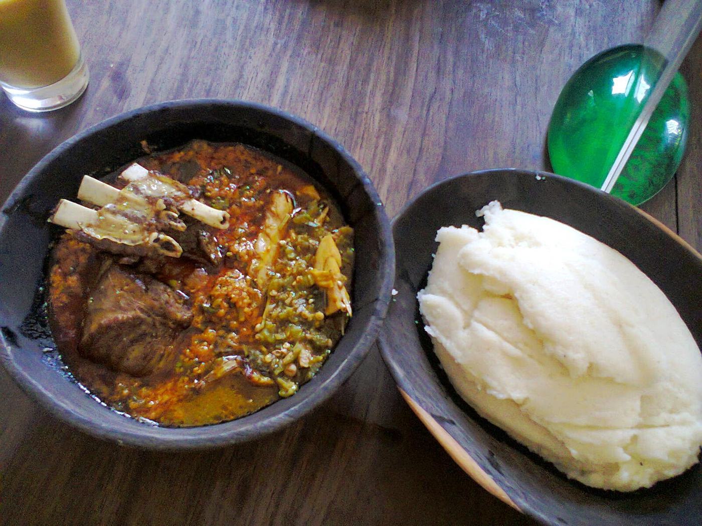 Ugali served with mlenda, the wild-jute relish also dried into the Nyamwezi staple nswalu